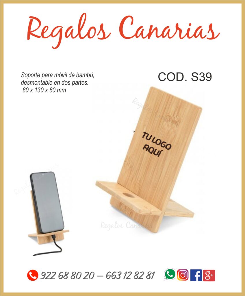 Porta móvil de bambú personalizado



Soporte para móvil de bambú



Portamóviles personalizados en Canarias



Merchandising personalizado en Tenerife



Porta móvil con logo de empresa